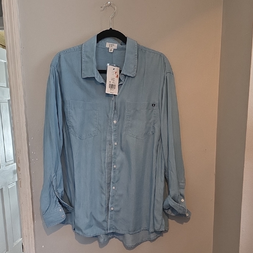 Crown & Ivy Casual Light Blue Button Down Long Sleeve Shirt Sz 1X NWT - Picture 5 of 8